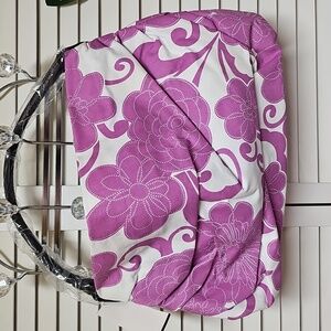 NWT Saks Fifth Avenue Purple and White Floral Slouchy Style Shoulder Bag Zipper